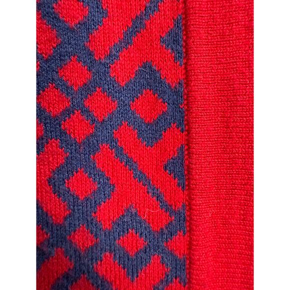 Lands End Red Navy Geometric Long Open Front Cardigan 14W/0X - Picture 4 of 12